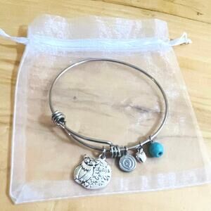Bracelet Bangle Adjustable Charm "Owl Always Love You" Charms Silver Tone